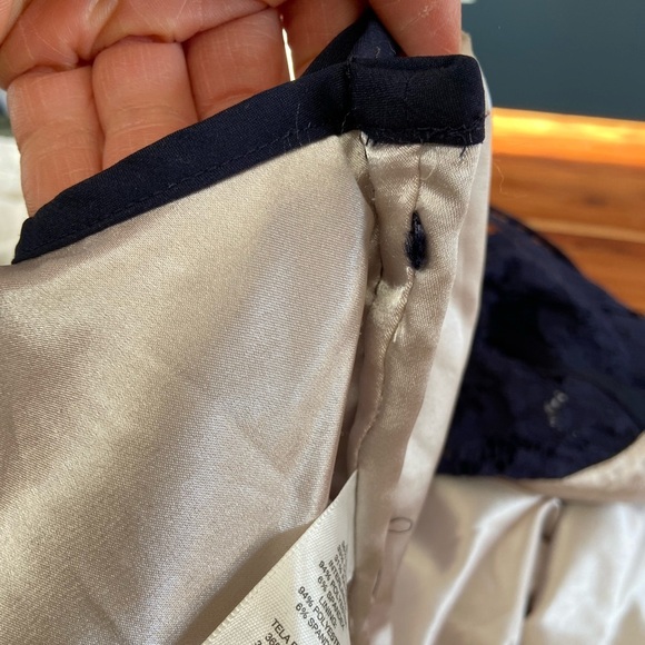 White House/Black Market Navy Blue Lace Mesh Overlay Sheath Lay Below Knee Dress - Picture 5 of 8